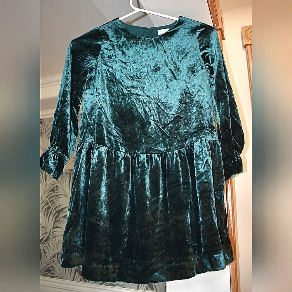 Gymboree Holiday Green Velour Dress sz 7